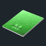 Light green geometric mesh pattern Monogram Notepad<br><div class="desc">Monogram Personalize notepad school office stationery with your custom initial and name. Triangle geometric mesh with light dark bright green ombre gradient.</div>