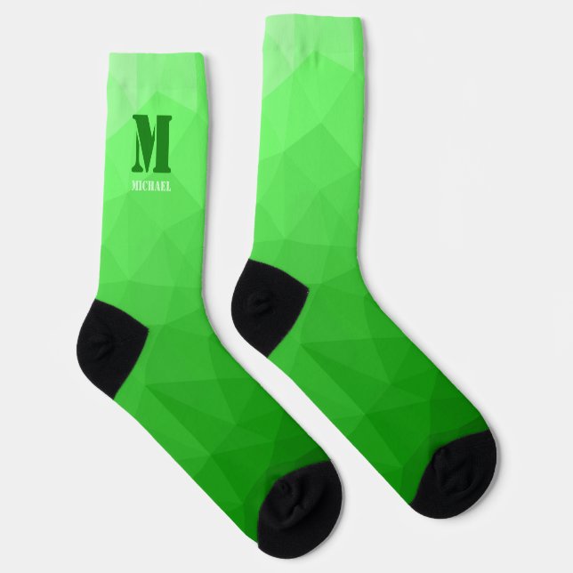 Light green geometric mesh pattern Monogram Socks (Right)