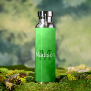 Light green geometric Mesh Pattern Monogram Water Bottle