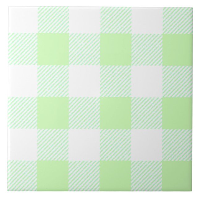 Light Green Gingham Check Pattern Tile (Front)