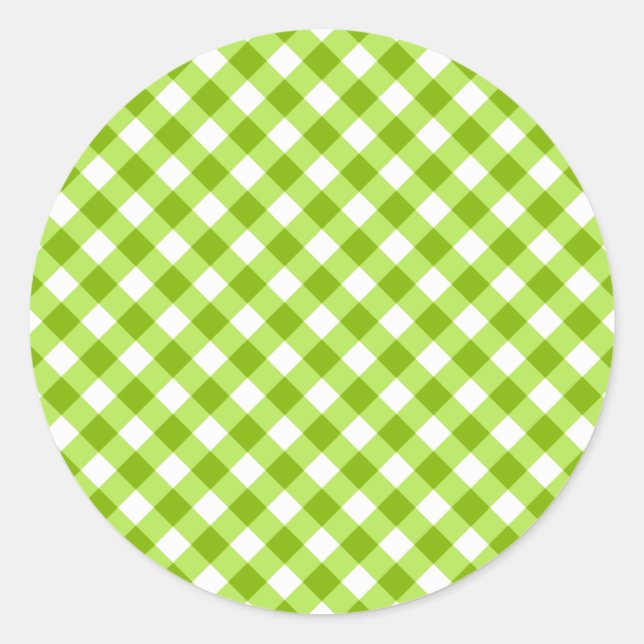 Light Green Gingham Pattern Classic Round Sticker (Front)