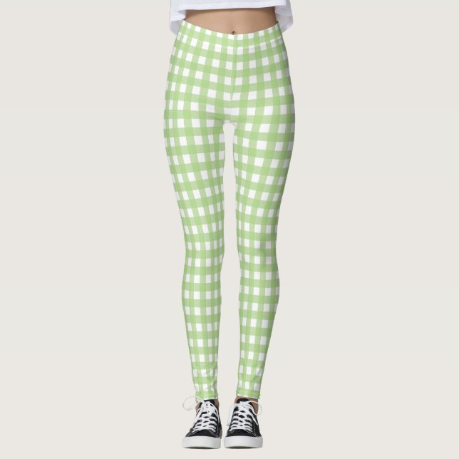 Light Green Gingham Pattern Leggings (Front)