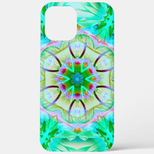 Light green grainy texture, flowery kaleidoscope t iPhone 12 pro max case