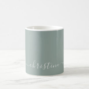 Light Green Gray White Minimalist Name Custom 015 Coffee Mug