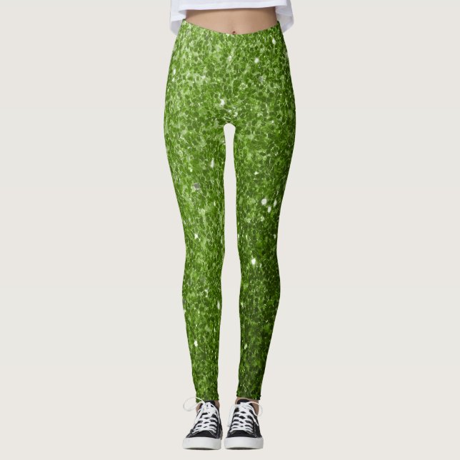 Light green greenery faux glitter sparkles leggings (Front)