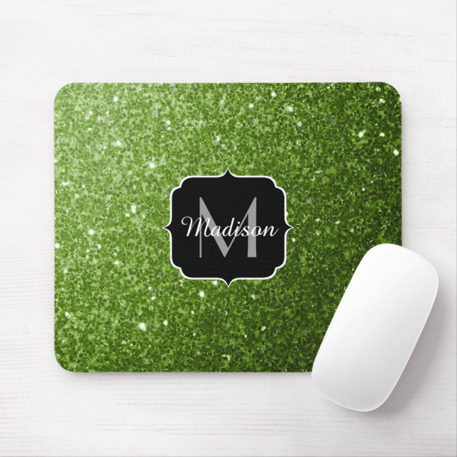 Light green greenery glitter sparkles Monogram Mouse Pad (With Mouse)