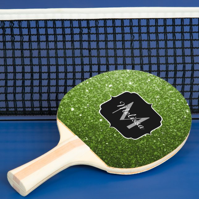 Light green greenery glitter sparkles Monogram Ping Pong Paddle (Insitu)