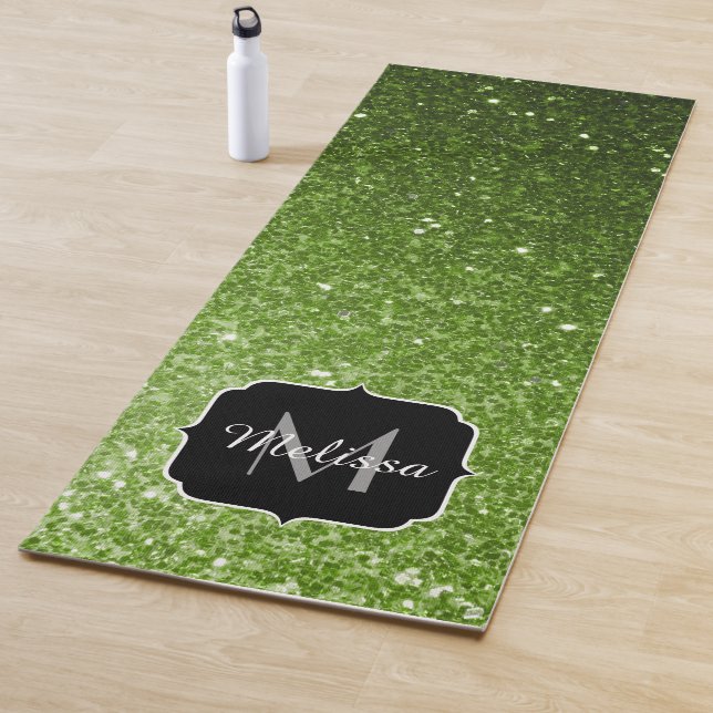 Light green greenery glitter sparkles Monogram Yoga Mat (In Situ)