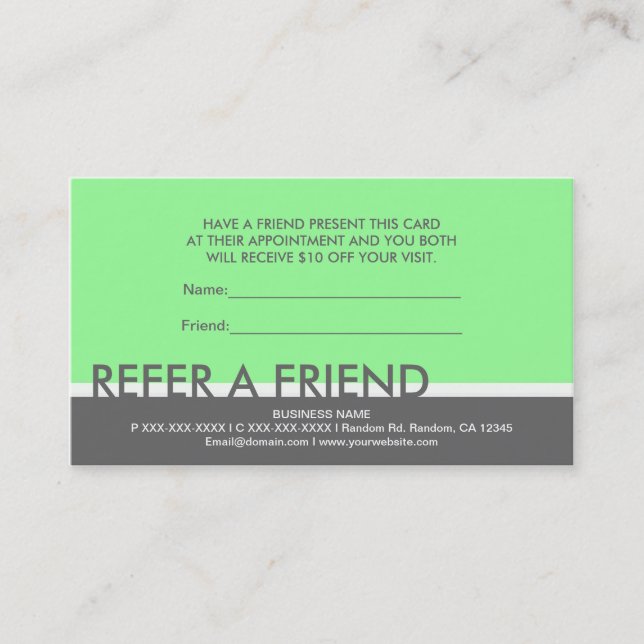 Light green grey simple refer a friend cards (Front)