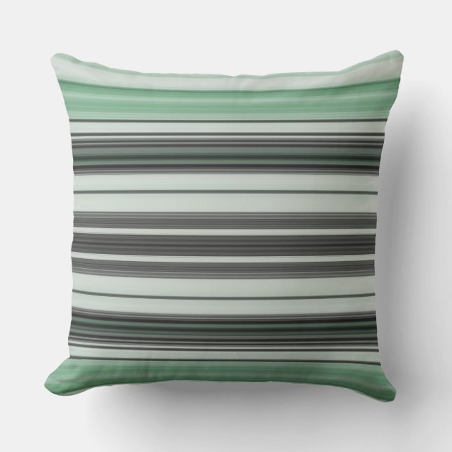 Light Green Grey Stripe Design Outdoor Pillow (Front)