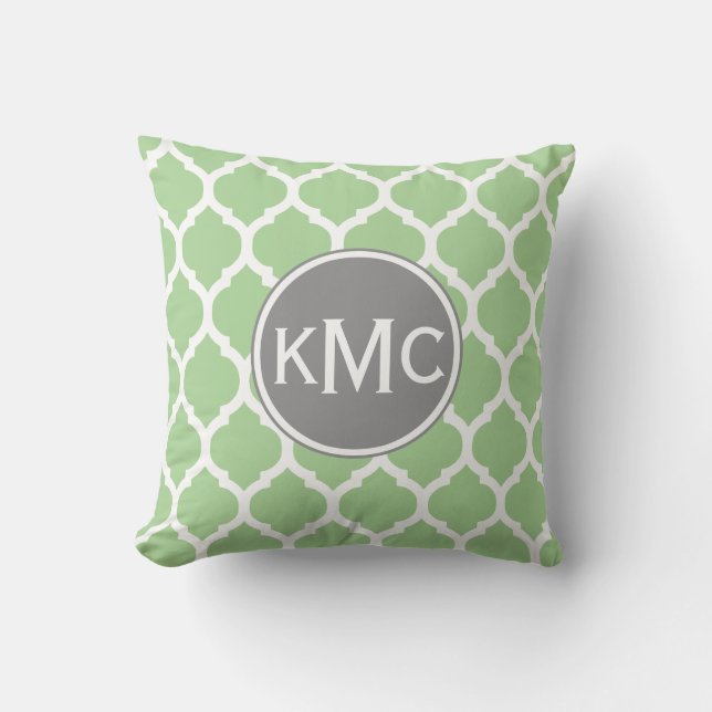 Light Green Grey White Moroccan Lattice Throw Pillow (Front)