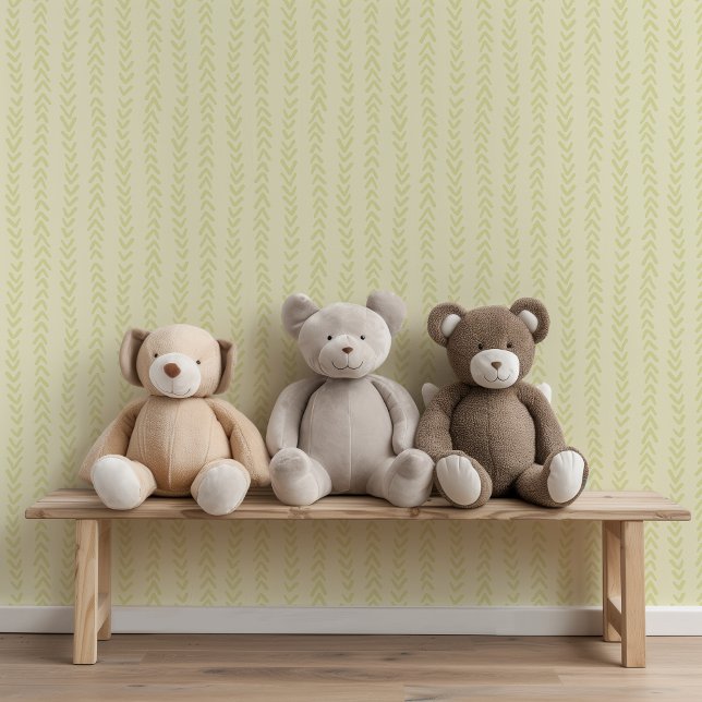 Light Green Hand-Drawn Herringbone Nursery Wallpaper (This light green hand-drawn style herringbone pattern is great for a playroom or nursery.)