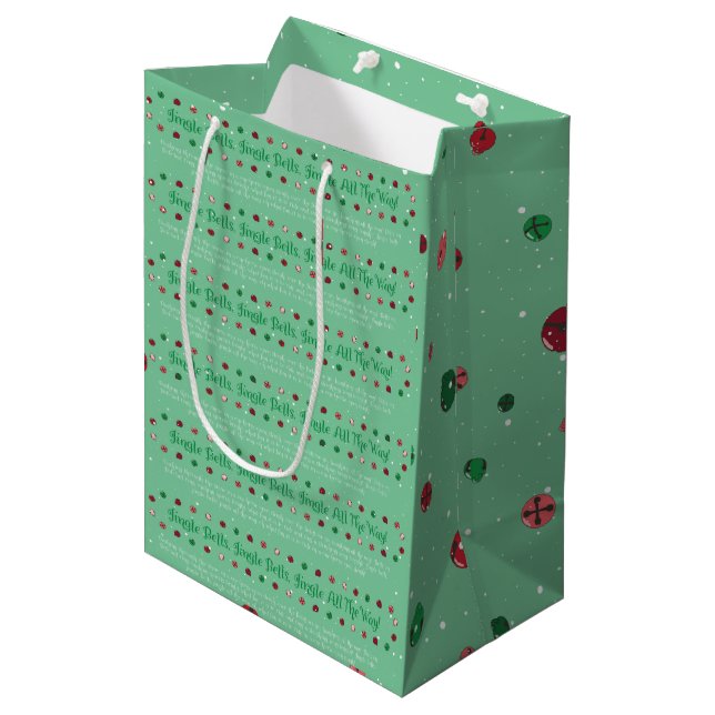 Light Green Jingle Bells Christmas Gift bag (Front Angled)