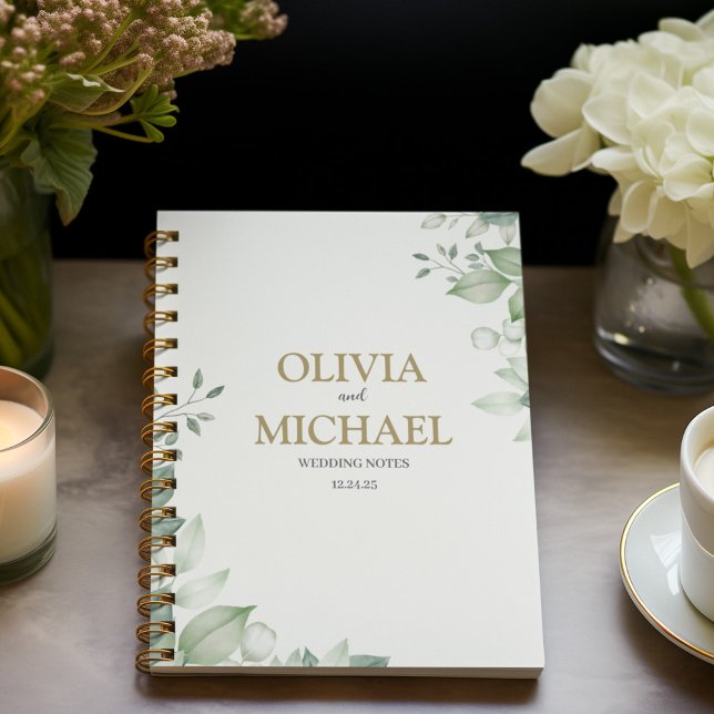 Light Green Leave Watercolor Custom Wedding Note Notebook (Creator Uploaded)