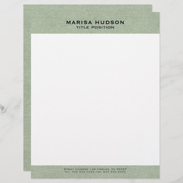 Light green Linen Fabric Texture Letterhead (Front/Back)