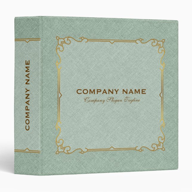Light Green Linen Texture Gold Vintage Frame Binder (Front/Spine)