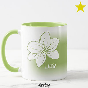 Light Green Minimal Hand Drawn Flower Custom Name Mug