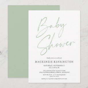 Light Green Minimalist Modern Script Baby Shower Invitation