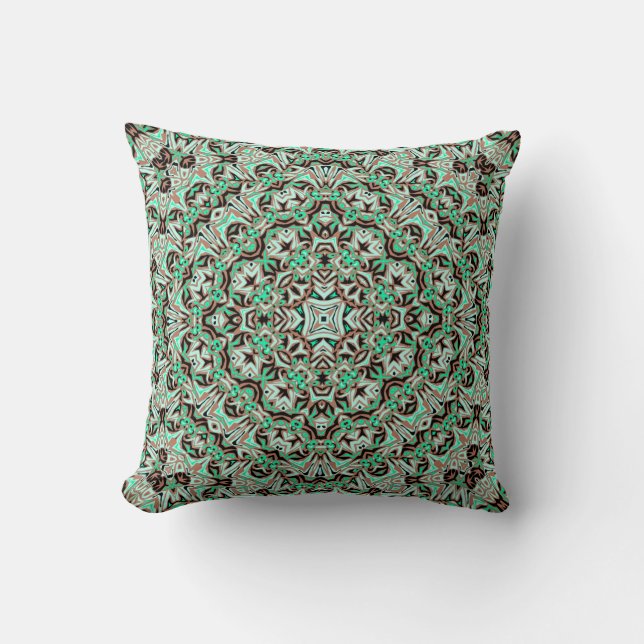 Light green, mint and brown mandala. throw pillow (Front)