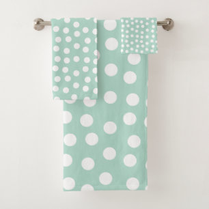 Light green mint polka dots bath towel set
