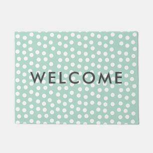 Light green mint polka dots doormat