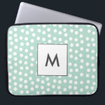 Light green mint polka dots monogram laptop sleeve<br><div class="desc">A simple and elegant light green mint design,  with some white polka dots. Easily customizable with your name or monogram.</div>