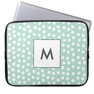 Light green mint polka dots monogram laptop sleeve