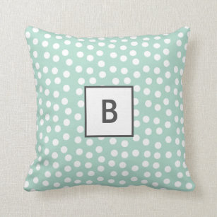 Light green mint polka dots monogram throw pillow