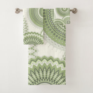 Light Green Multi Mandala  Bath Towel Set
