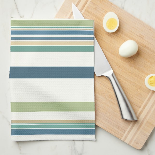 Light Green Navy Blue Stripes Kitchen Towel (Quarter Fold)