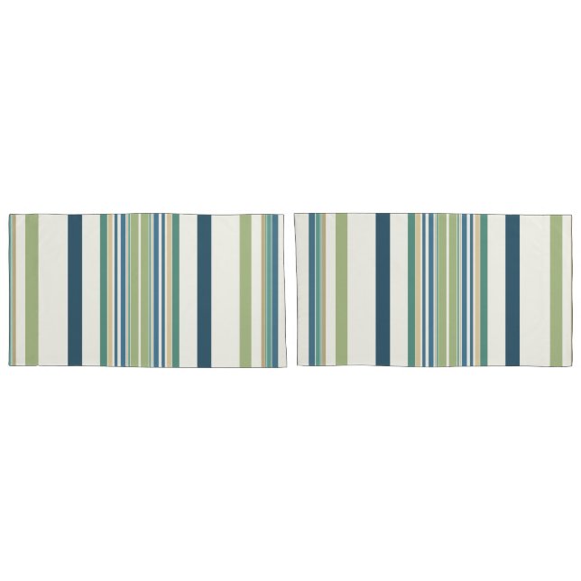 Light Green Navy Blue Stripes Pillowcase (Back-Set)