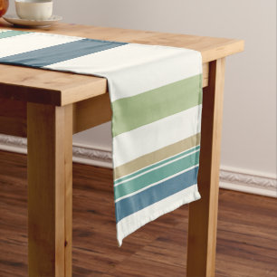 Light Green Navy Blue Stripes Short Table Runner