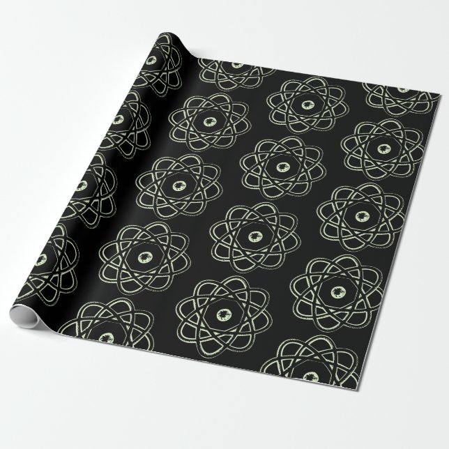 Light Green on Black Atom Symbols Wrapping Paper (Unrolled)
