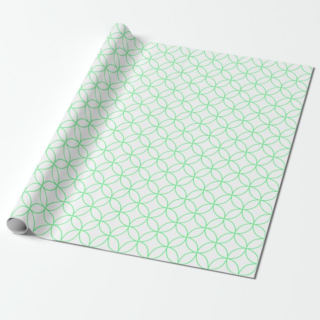 Light Green on White Overlapping Circles Wrapping Paper (Unrolled)