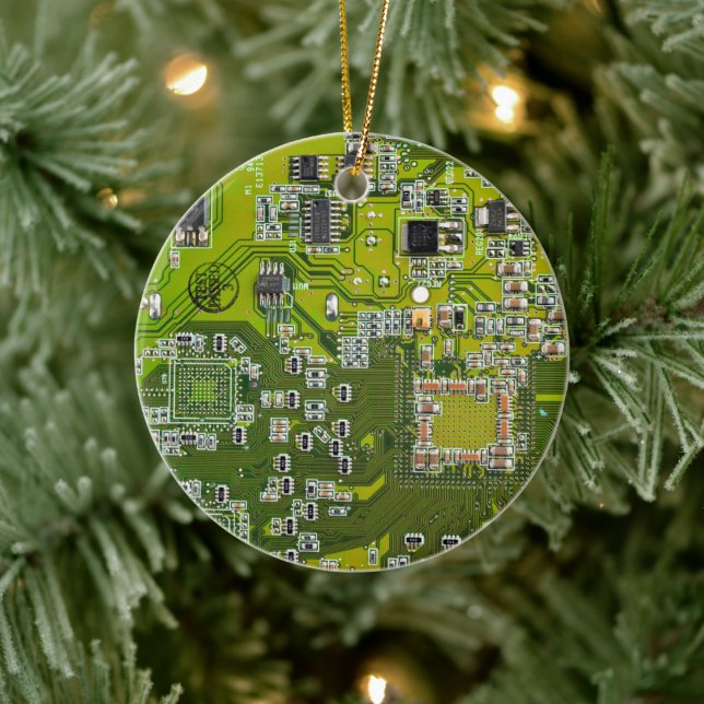 Light Green PCB Circuit Board Design for IT Pros Ceramic Ornament (Tree)