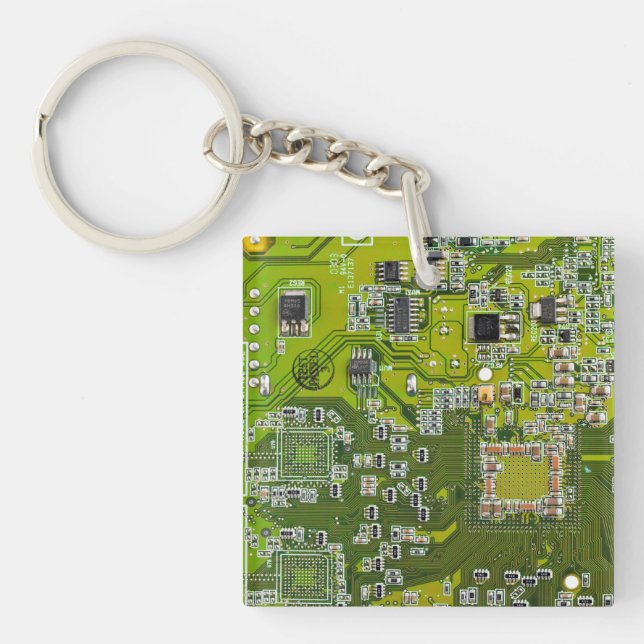 Light Green PCB Circuit Board Design for IT Pros Keychain (Front)