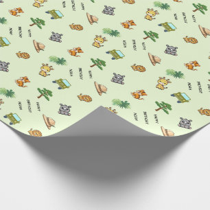 Light Green Personalized Safari Animal Birthday Wrapping Paper