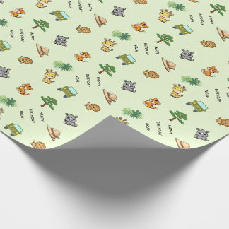 Light Green Personalized Safari Animal Birthday Wrapping Paper
