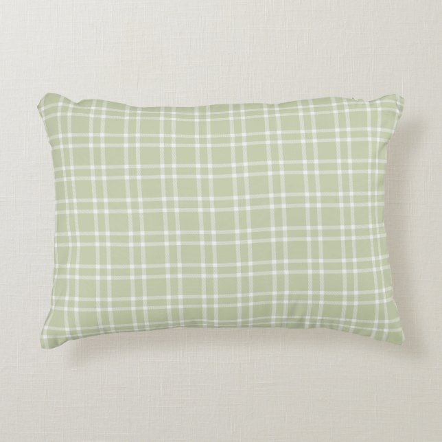 Light Green Plaid Decorative Pillow (Front)