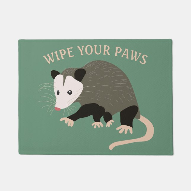 Light Green Possum Wipe Your Paws Welcome Doormat (Front)
