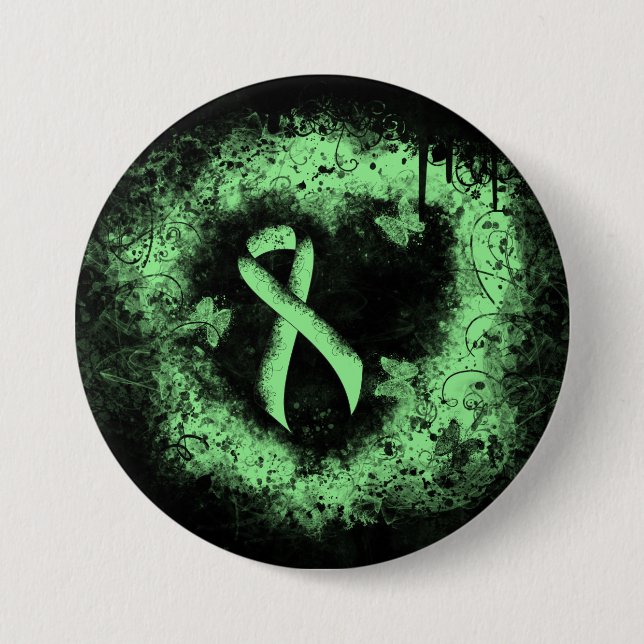 Light Green Ribbon Grunge Heart 3 Inch Round Button (Front)