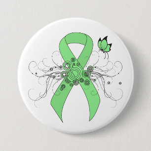 Light Green Ribbon with Butterfly 3 Inch Round Button
