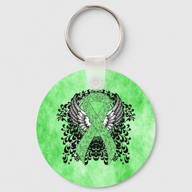 Light Green Ribbon with Wings Keychain (Front)