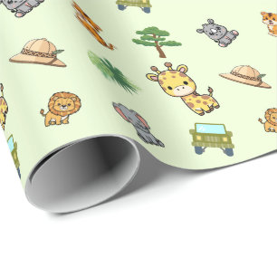 Light Green Safari Birthday Wrapping Paper