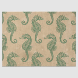 Light Green Seahorses on Tan Decoupage Tissue Paper