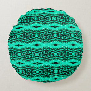 Light green seamless ikat Persian Carpet. Ethnic t Round Pillow