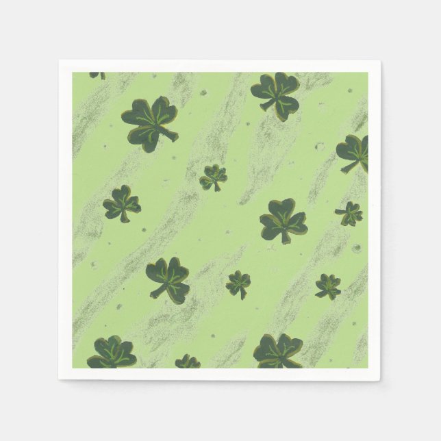 Light green shamrock pattern cocktail paper napkin (Front)
