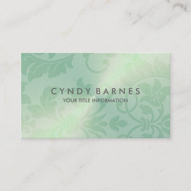 Light Green Sheen Damask Business Card (Front)