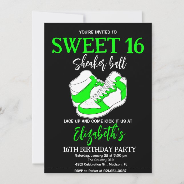 Light Green Sneaker Bash Birthday Party Invitation (Front)