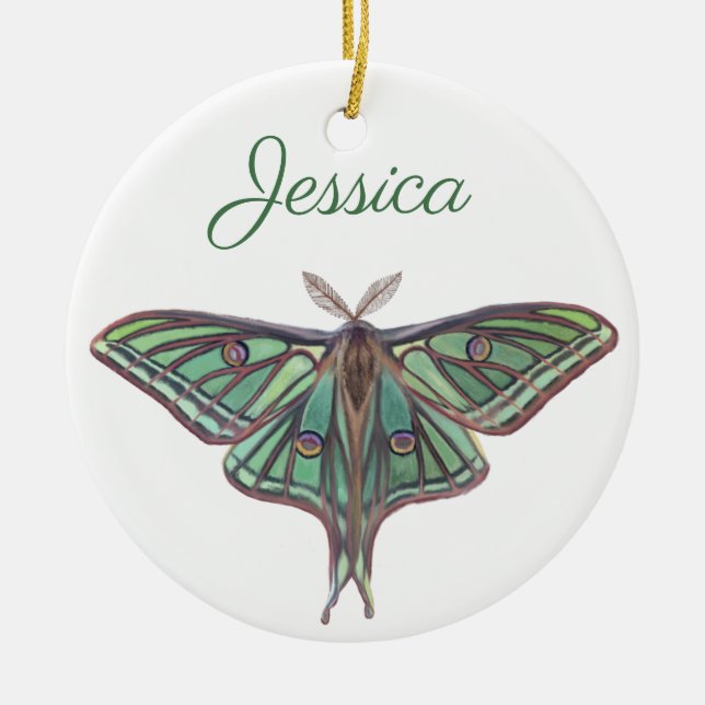 Light Green Spanish Moon Moth Realistic Painting Ceramic Ornament (Front)
